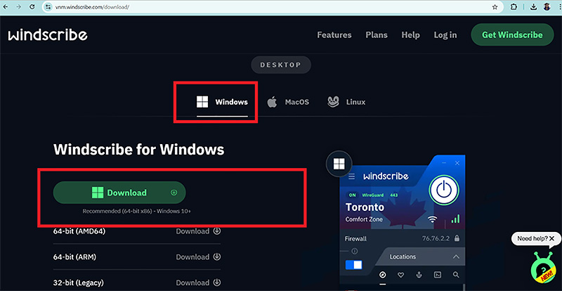 Anh em nhấn Download để tải phần mềm Windscribe VPN