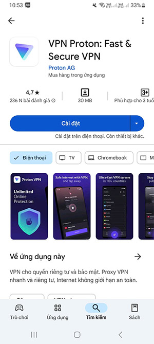 Anh em nhấn vào “Cài đặt” Proton VPN