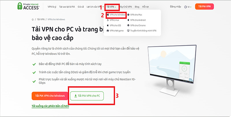 Các bước tải PIA VPN cho PC