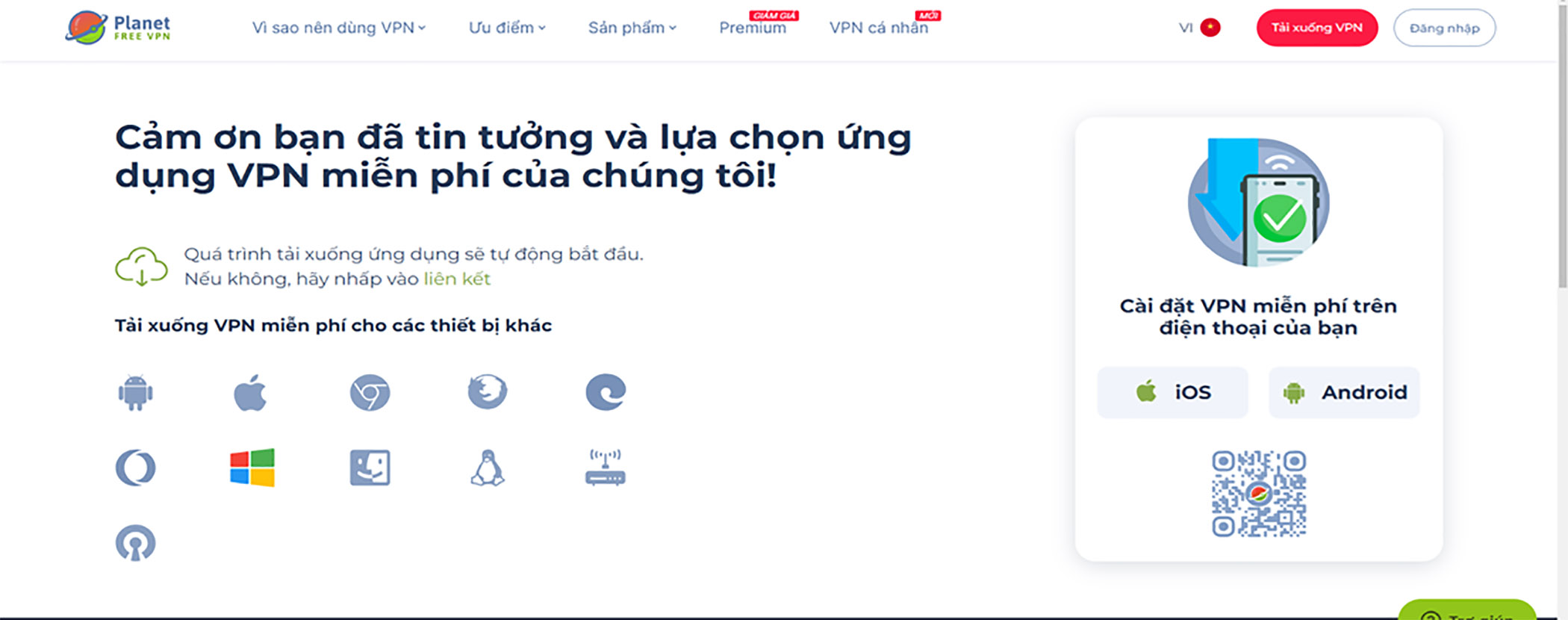 Chọn biểu tượng hình cửa sổ để tải Planet VPN