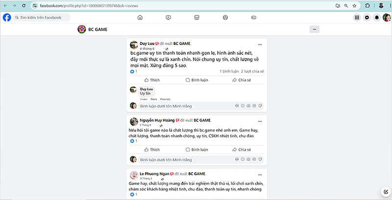 Đánh giá của người chơi Duy Luu, Nguyễn Huy Hoàng và Lê Phuong Ngan về nhà cái BCgame