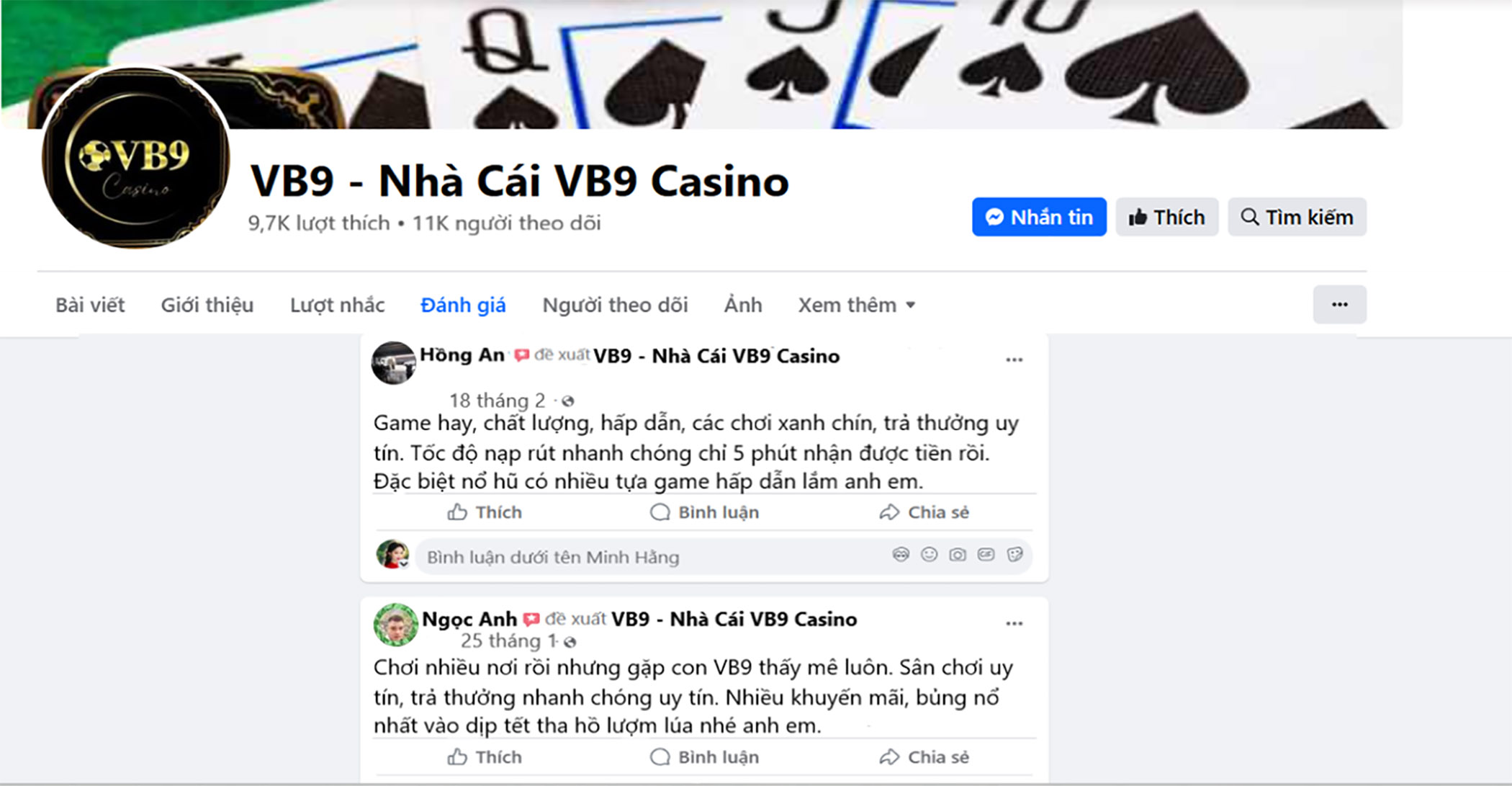 Đánh giá của người chơi Hồng An và Ngọc Ánh về nhà cái VB9