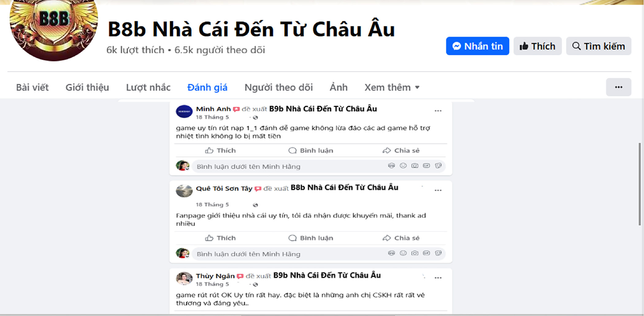 Đánh giá của người chơi Minh Anh, Quê Tôi Sơn Tây và Thúy Ngân về nhà cái B8b