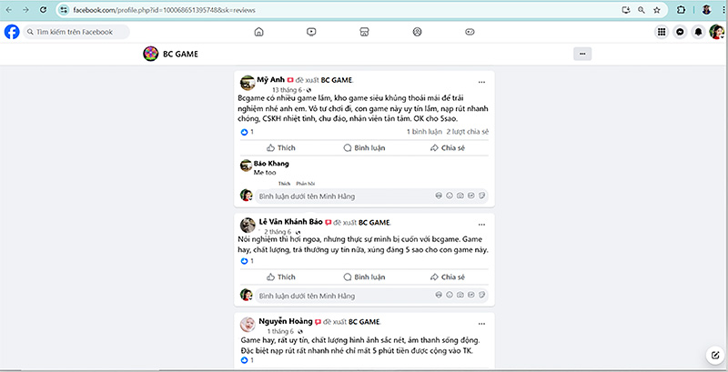 Đánh giá của người chơi Mỹ Anh, Lê Vân Khánh Bảo và Nguyễn Hoàng về BCgame