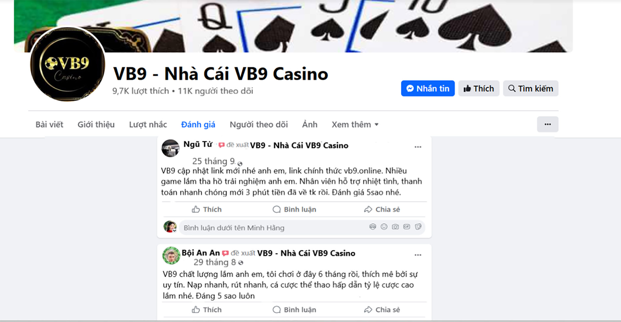 Đánh giá của người chơi Ngũ Tử và Bội An An về nhà cái VB9