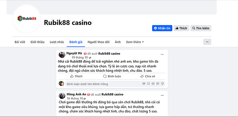 Đánh giá của người chơi Nguyệt Hà, Hồng Anh An về nhà cái Rubik88