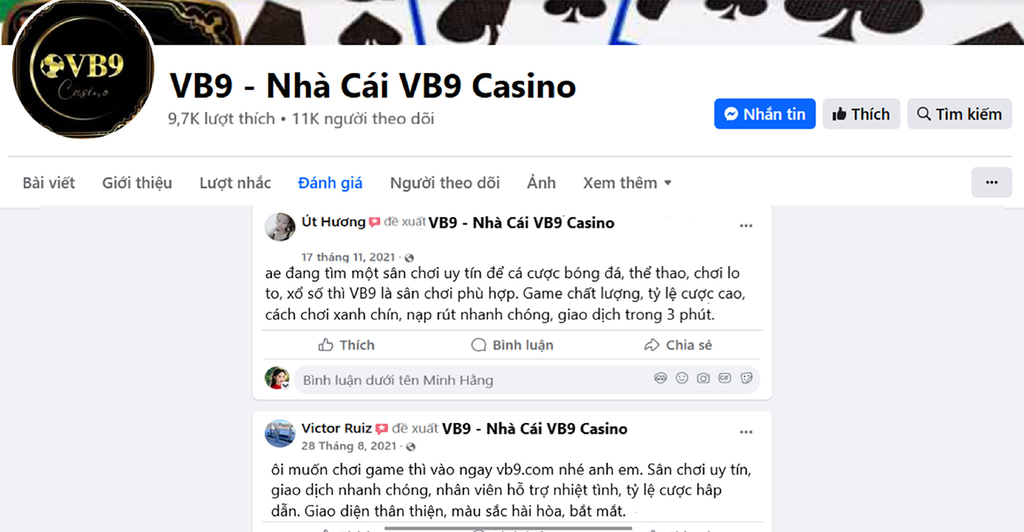 Đánh giá của người chơi Út Hương và Victor Ruiz về nhà cái VB9