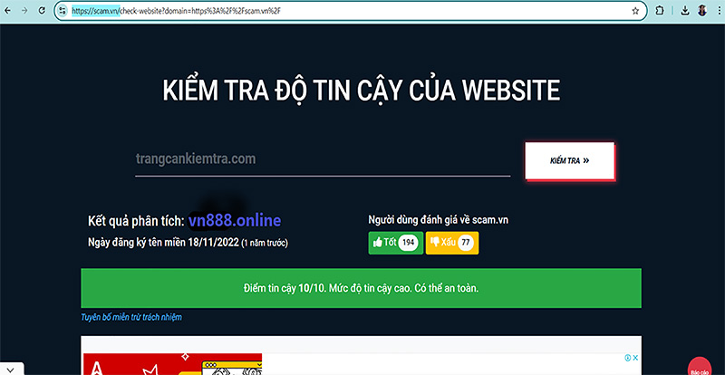 Điểm tin cậy của vn888.online