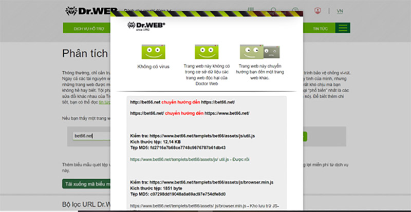 Dr.web xác nhận bet66.net không có virus