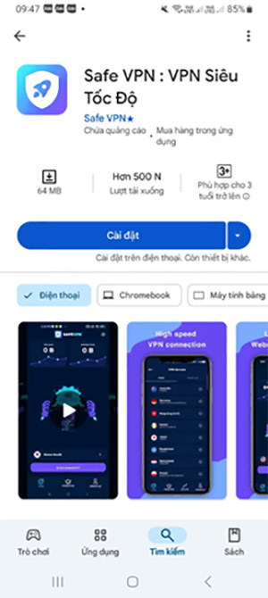 Nhấn cài đặt Safe VPN