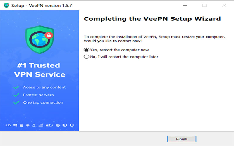 Nhấn Finish để hoàn tất quá trình cài đặt VeePN
