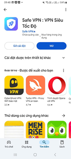 Nhấn mở Safe VPN