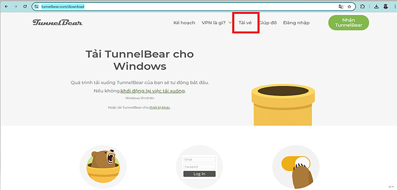 Nhấn Tải về TunnelBear VPN