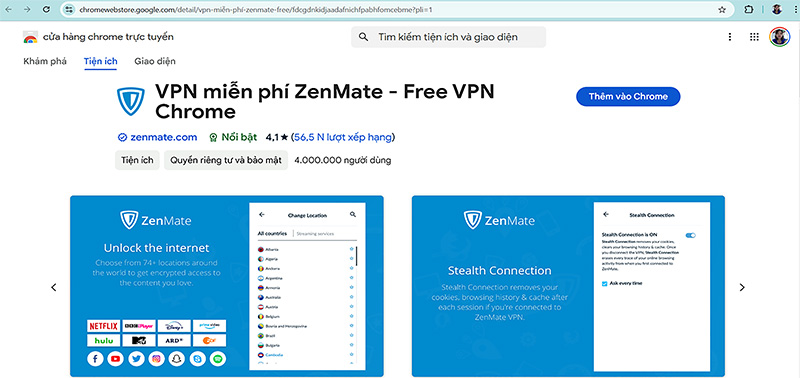 Nhấn thêm ZenMate VPN vào Chrome