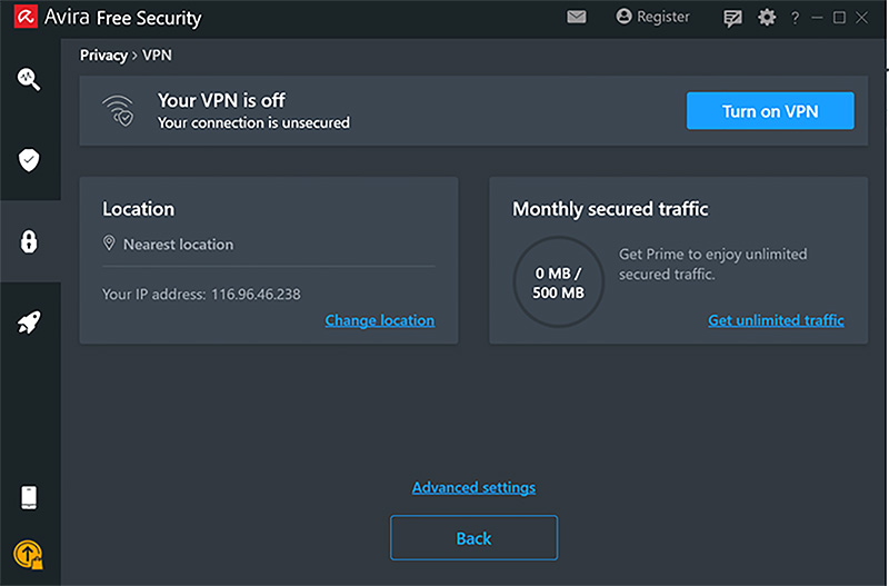 Nhấn Turn On VPN